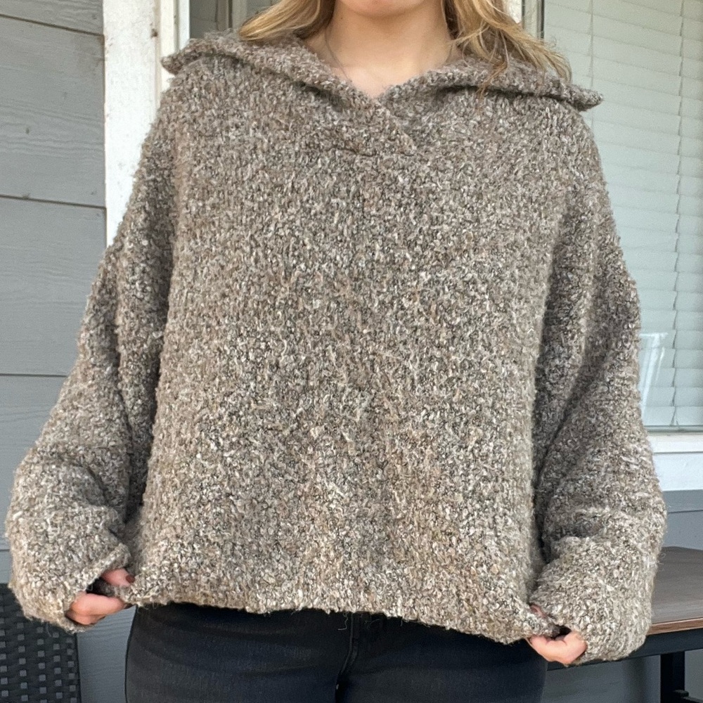 Universal Thread Taupe Bouclé Cowl Sweater - Cozy Knit Pullover